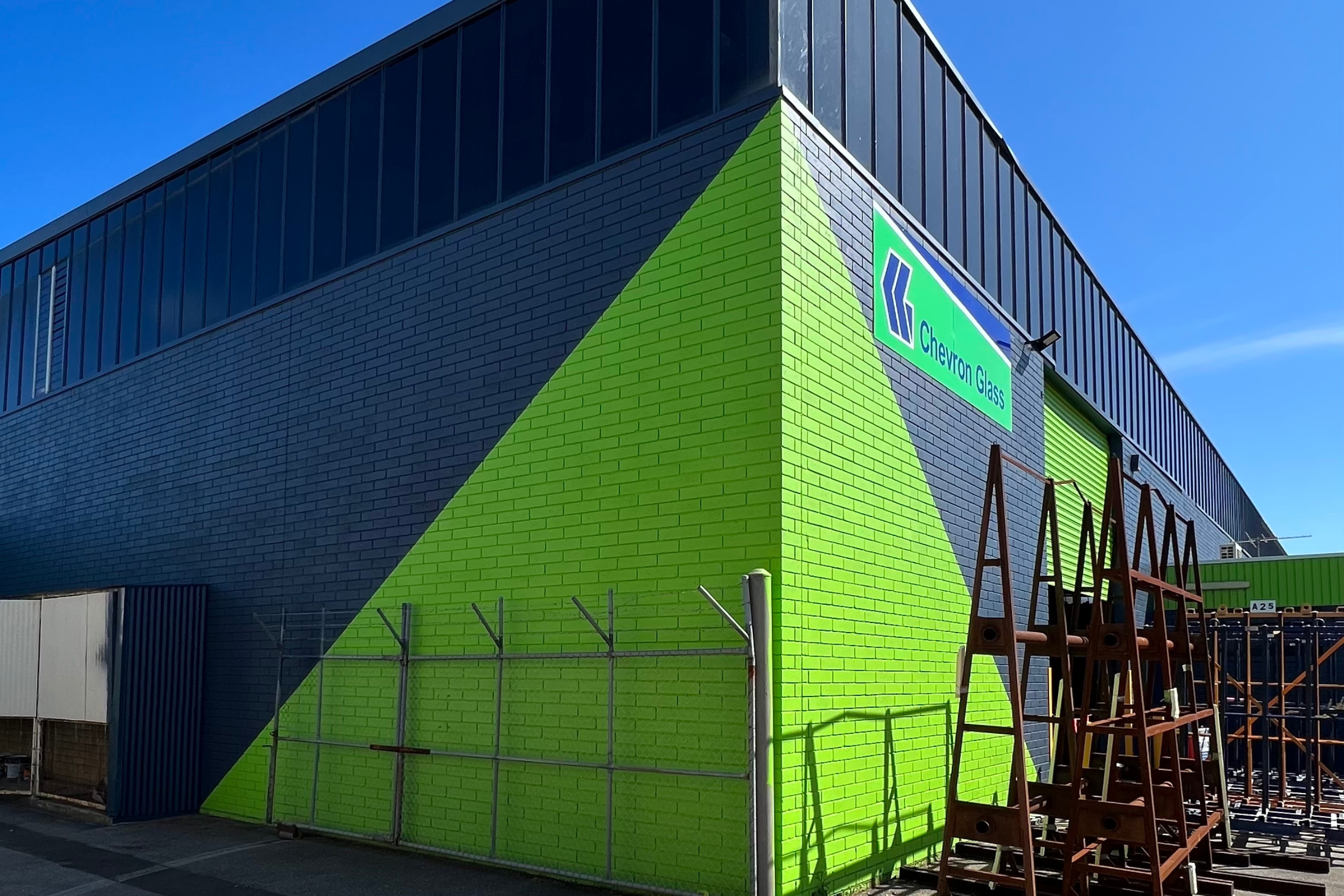 Green and grey exterior painting done for Chevron Glass Adelaide